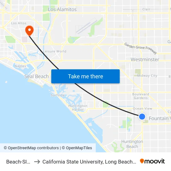 Beach-Slater to California State University, Long Beach (CSULB) map