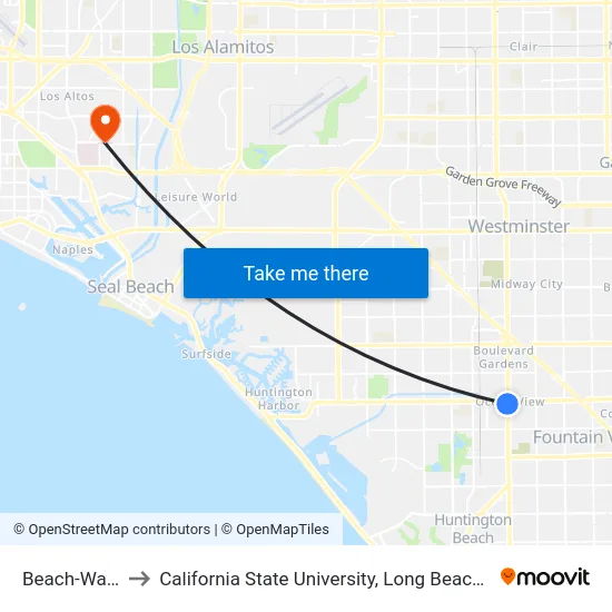 Beach-Warner to California State University, Long Beach (CSULB) map