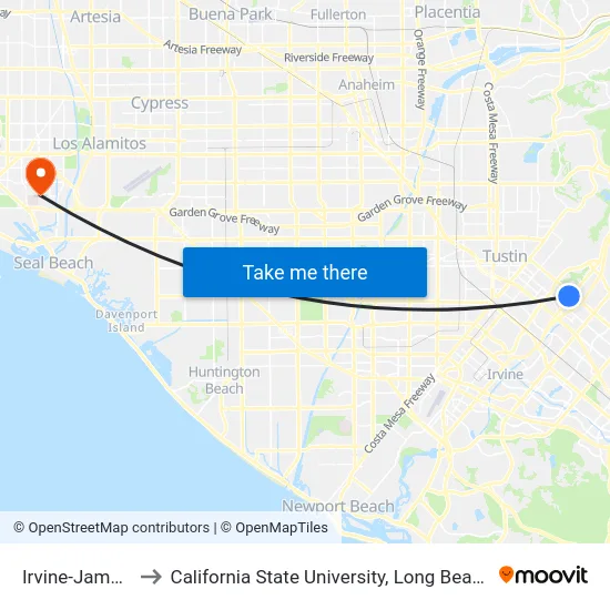Irvine-Jamboree to California State University, Long Beach (CSULB) map
