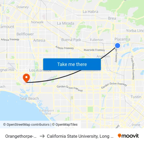 Orangethorpe-Melrose to California State University, Long Beach (CSULB) map