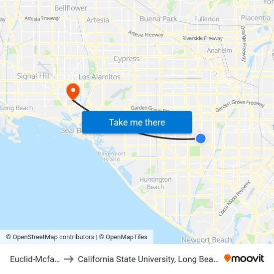 Euclid-Mcfadden to California State University, Long Beach (CSULB) map