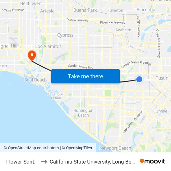 Flower-Santa Ana to California State University, Long Beach (CSULB) map