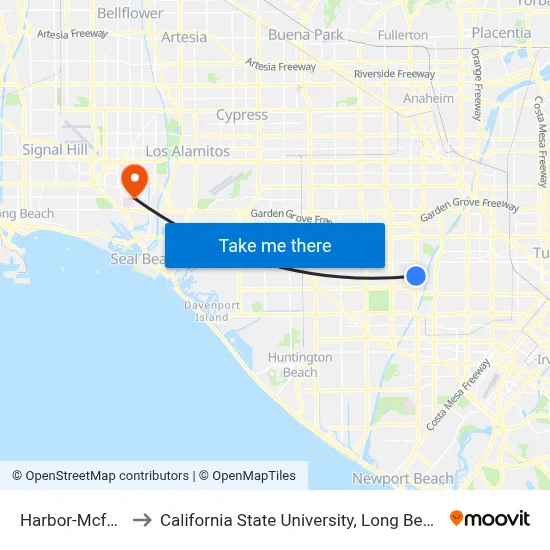 Harbor-Mcfadden to California State University, Long Beach (CSULB) map