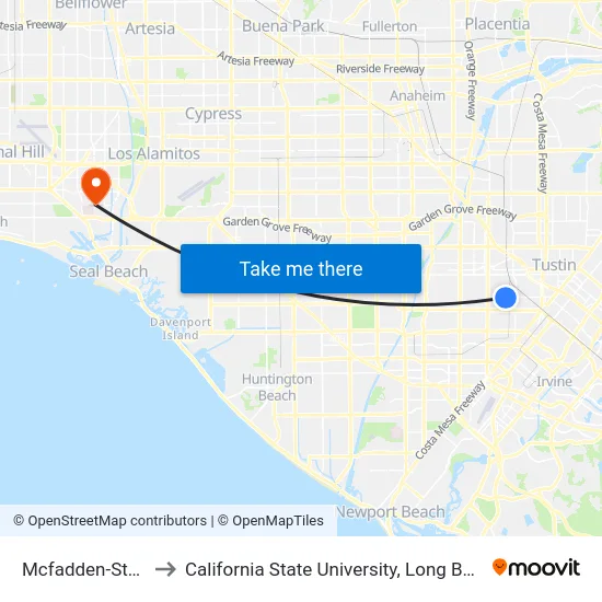 Mcfadden-Standard to California State University, Long Beach (CSULB) map