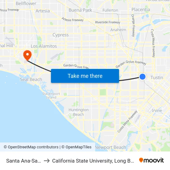 Santa Ana-Santiago to California State University, Long Beach (CSULB) map