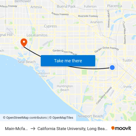 Main-Mcfadden to California State University, Long Beach (CSULB) map