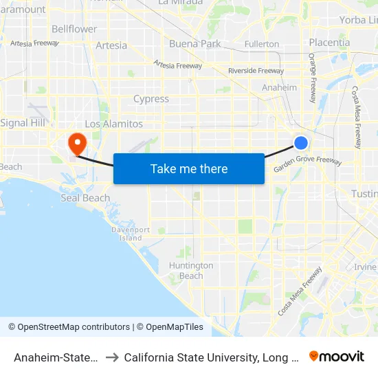 Anaheim-State College to California State University, Long Beach (CSULB) map
