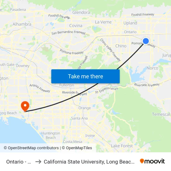 Ontario - East to California State University, Long Beach (CSULB) map