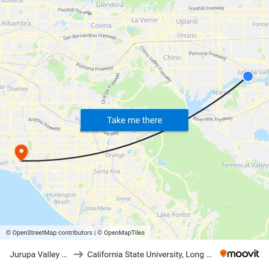 Jurupa Valley / Pedley to California State University, Long Beach (CSULB) map