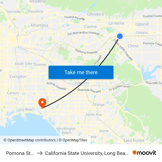 Pomona Station to California State University, Long Beach (CSULB) map