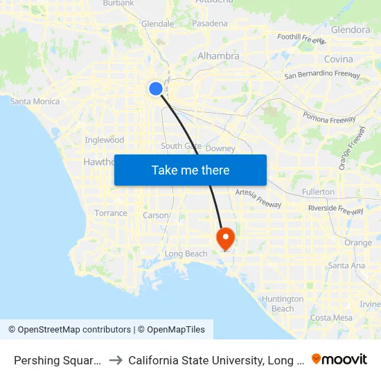 Pershing Square Station to California State University, Long Beach (CSULB) map