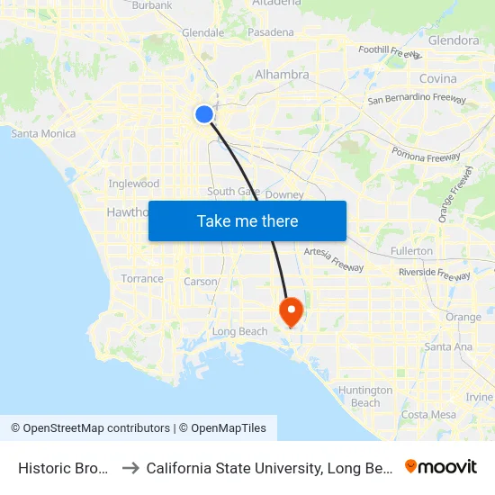 Historic Broadway to California State University, Long Beach (CSULB) map