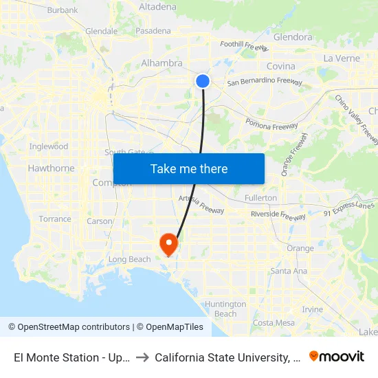El Monte Station - Upper Level Bay 25 to California State University, Long Beach (CSULB) map