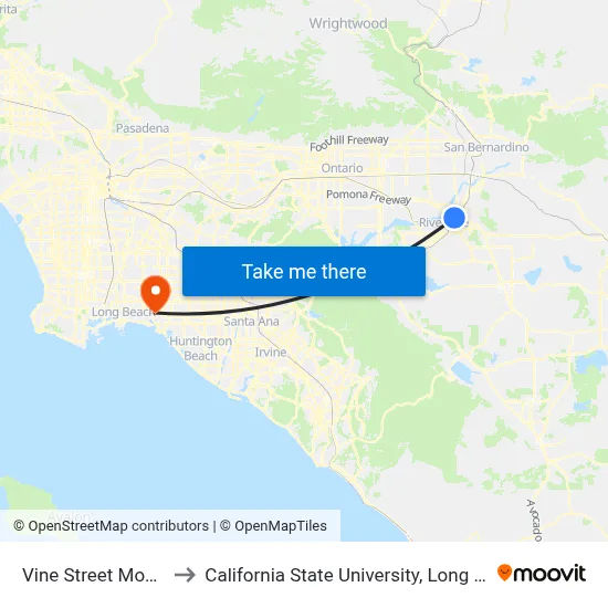 Vine Street Mobility Hub to California State University, Long Beach (CSULB) map