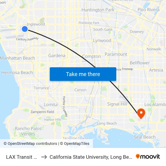 LAX Transit Center to California State University, Long Beach (CSULB) map