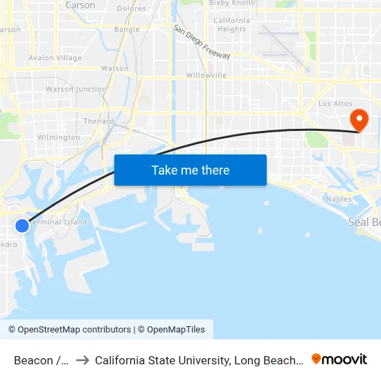 Beacon / 1st to California State University, Long Beach (CSULB) map