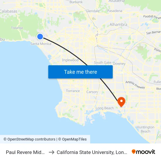 Paul Revere Middle School to California State University, Long Beach (CSULB) map