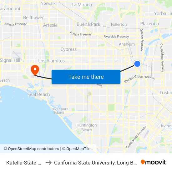 Katella-State College to California State University, Long Beach (CSULB) map
