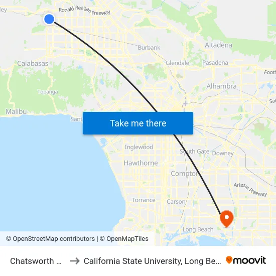 Chatsworth Station to California State University, Long Beach (CSULB) map