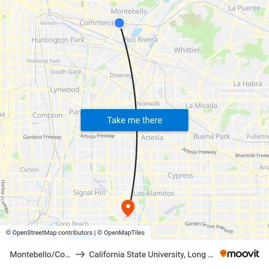 Montebello/Commerce to California State University, Long Beach (CSULB) map