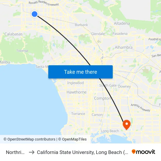 Northridge to California State University, Long Beach (CSULB) map