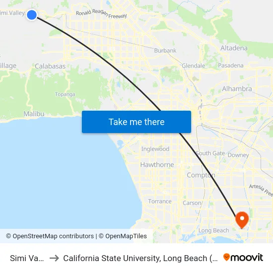 Simi Valley to California State University, Long Beach (CSULB) map