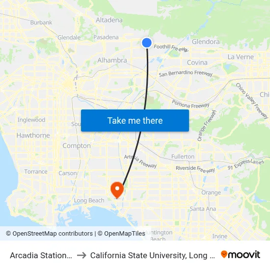 Arcadia Station (A Line) to California State University, Long Beach (CSULB) map