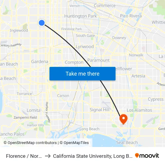 Florence / Normandie to California State University, Long Beach (CSULB) map