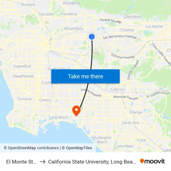El Monte Station to California State University, Long Beach (CSULB) map