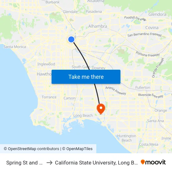 Spring St and 1st St E to California State University, Long Beach (CSULB) map