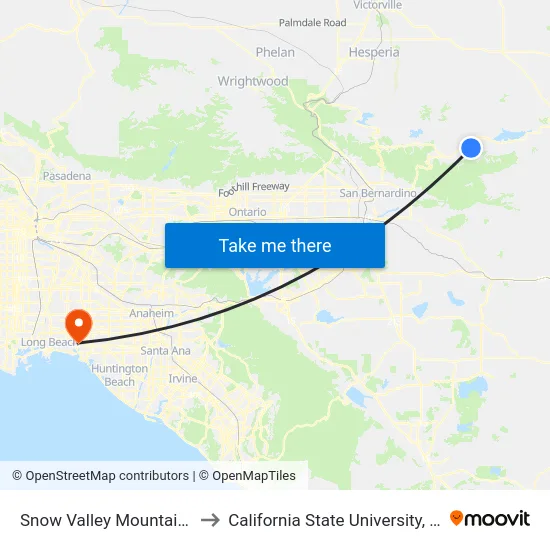 Snow Valley Mountain Resort - Hwy 18 to California State University, Long Beach (CSULB) map