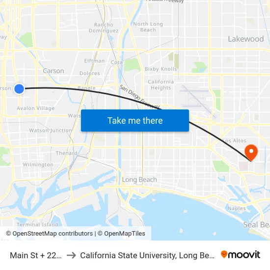 Main St + 223rd St to California State University, Long Beach (CSULB) map