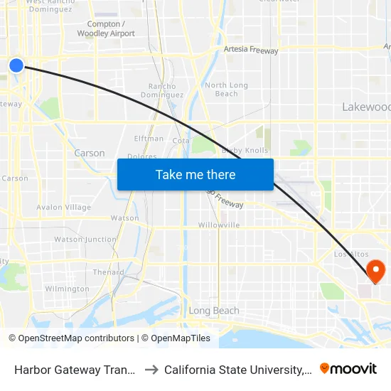 Harbor Gateway Transit Center (Bay 11) to California State University, Long Beach (CSULB) map