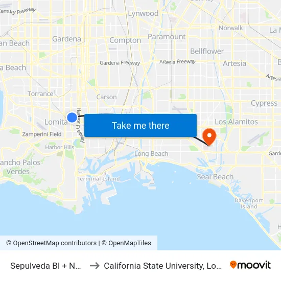 Sepulveda Bl + Normandie Av to California State University, Long Beach (CSULB) map