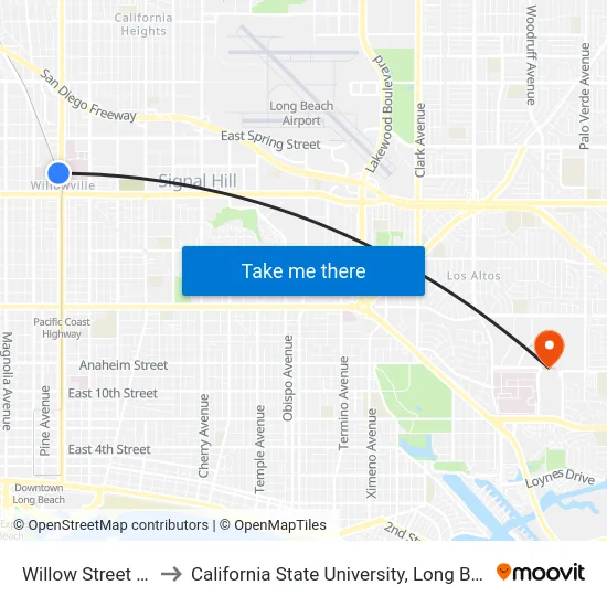 Willow Street Station to California State University, Long Beach (CSULB) map