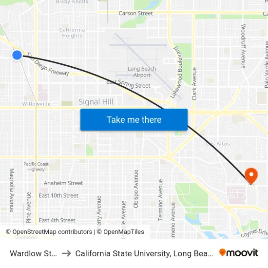 Wardlow Station to California State University, Long Beach (CSULB) map