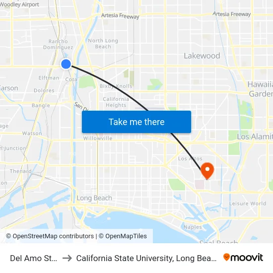 Del Amo Station to California State University, Long Beach (CSULB) map