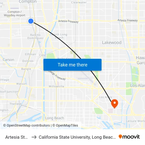 Artesia Station to California State University, Long Beach (CSULB) map
