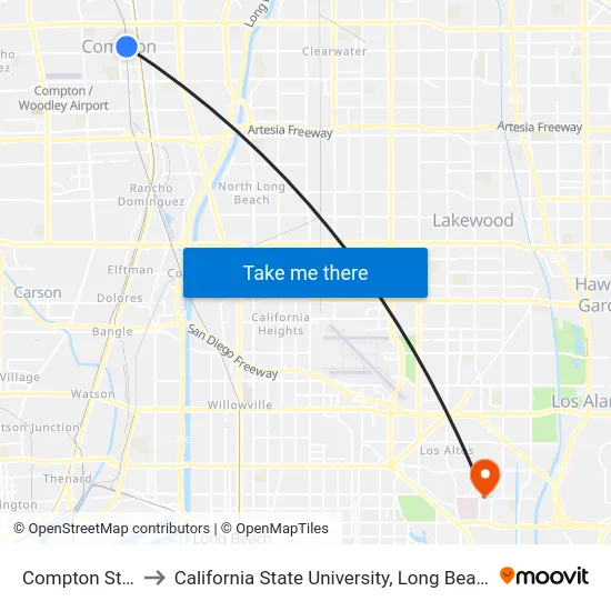 Compton Station to California State University, Long Beach (CSULB) map