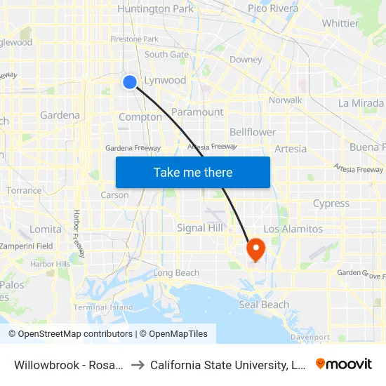 Willowbrook - Rosa Parks Station to California State University, Long Beach (CSULB) map