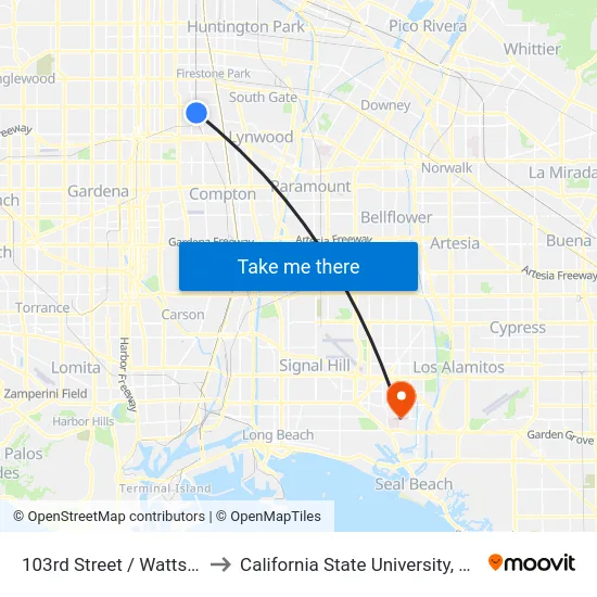 103rd Street / Watts Towers Station to California State University, Long Beach (CSULB) map