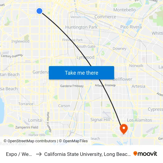 Expo / Western to California State University, Long Beach (CSULB) map