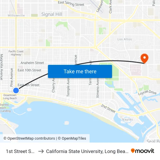 1st Street Station to California State University, Long Beach (CSULB) map