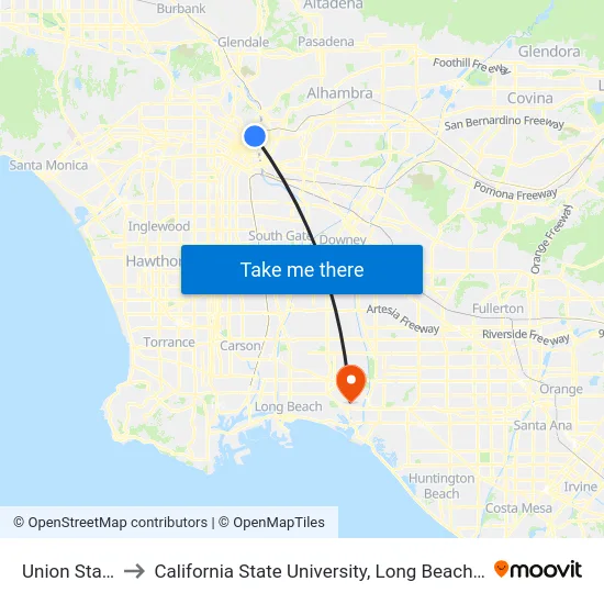 Union Station to California State University, Long Beach (CSULB) map