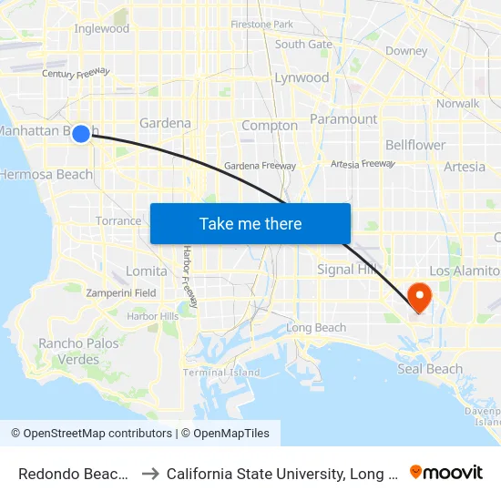 Redondo Beach Station to California State University, Long Beach (CSULB) map