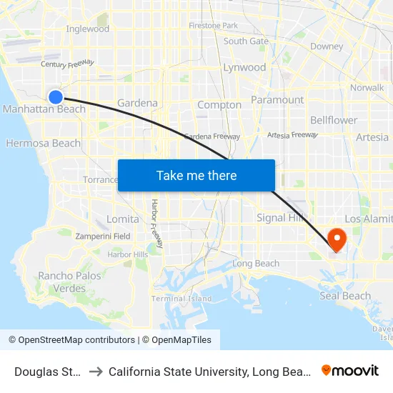Douglas Station to California State University, Long Beach (CSULB) map