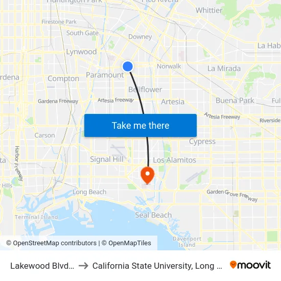 Lakewood Blvd Station to California State University, Long Beach (CSULB) map