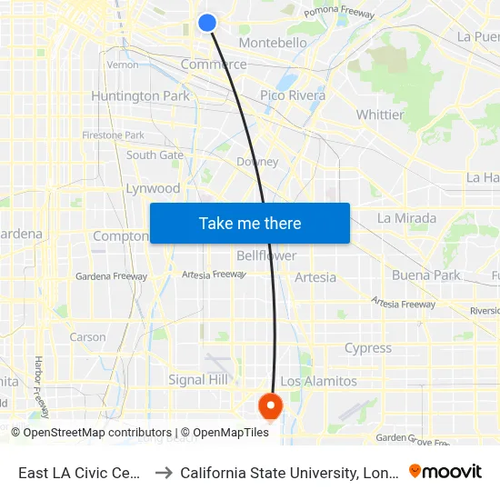 East LA Civic Center Station to California State University, Long Beach (CSULB) map