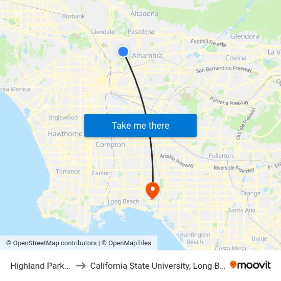 Highland Park Station to California State University, Long Beach (CSULB) map