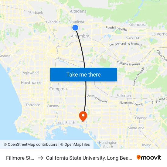 Fillmore Station to California State University, Long Beach (CSULB) map